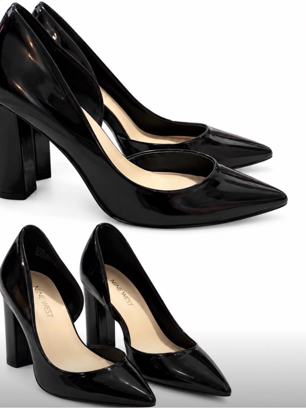 Nine West Black Patent Pointed-Toe Block Heels 9.5 Classy Office Formal